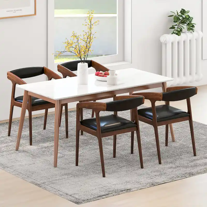 Gymax Set of 4 Accent Chairs PU Leather Upholstered Armchairs w/ Cozy