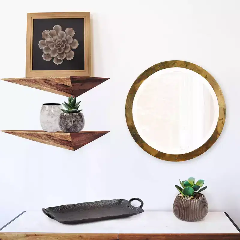 Round Copper Metal Frame Wall Mirror: Modern Decor, 15.75" Diameter, No Assembly Required