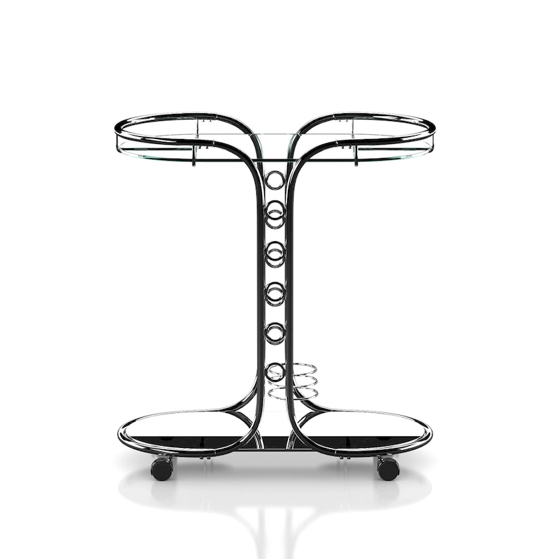 Daxton Modern Chrome Glass Top Serving Cart with Casters by Furniture of America