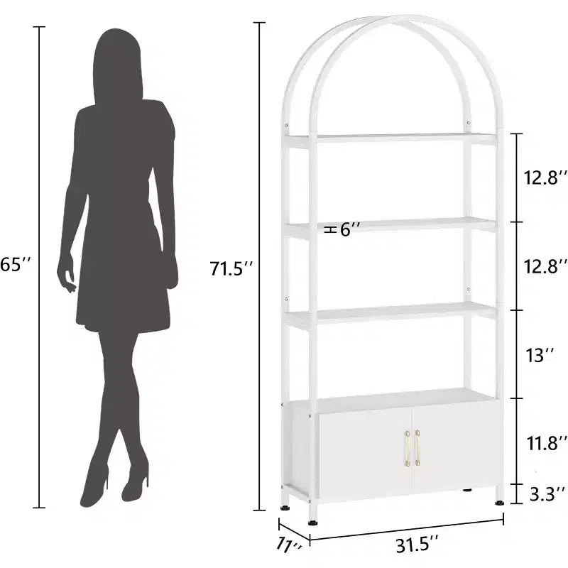 Bookshelf, Tall Bookcase with Cabinet Wood, Bookshelves Floorstanding Storage Shelving Unit for Living Room and Home Office, White