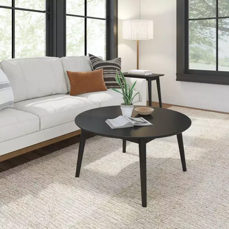 Solid Wood Mid Century Modern Round Coffee Table, 36
