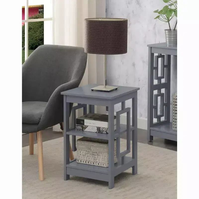 HomeStock Belmont Square End Table with Open Concept Design, Spacious Shelves and Symmetrical Frame, Modern Accent Table for Living Room