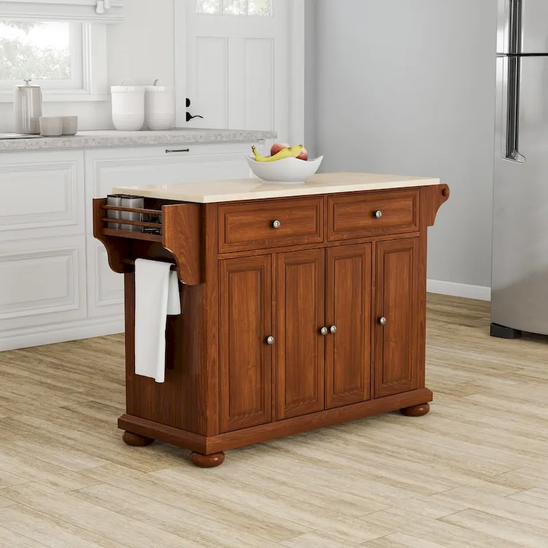 Crosley Alexandria Wood Top Full Size Kitchen Island/Cart in Classic Cherry Finish - 18d x 51.5w x 34h