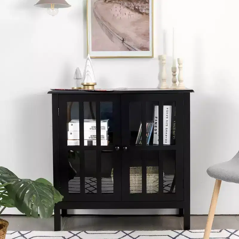 Storage Buffet Cabinet Glass Door Sideboard Console Table Server