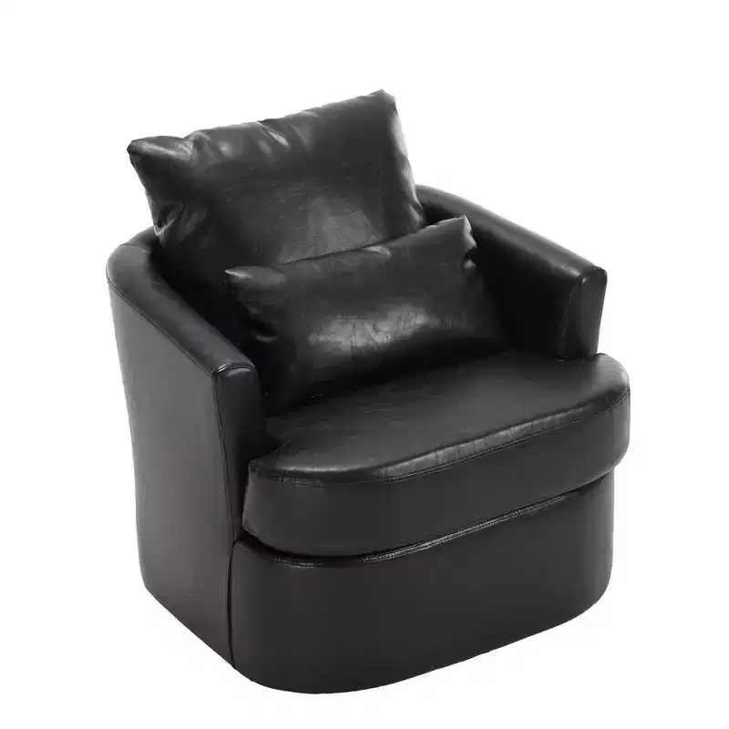 360 Swivel Barrel Chair,Plush PU Leather Accent Chair with Ergonomic Support for Living Room,Nursery,Office,Lounge