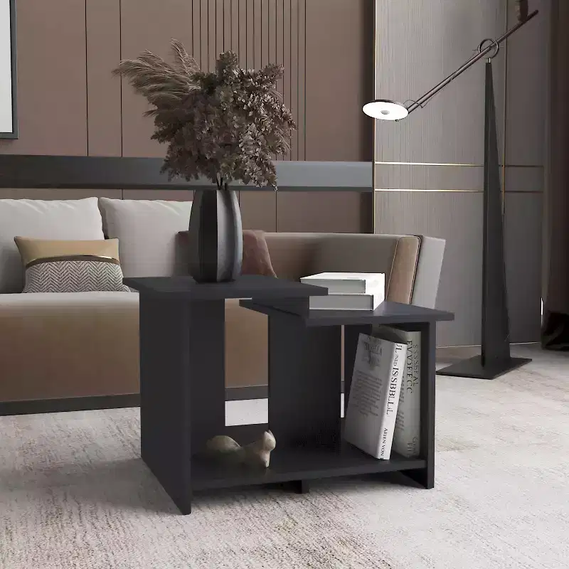 23.6 Black Coffee Table with Open Shelf, Compact Durable Modern Storage Table for Living Room Home Office