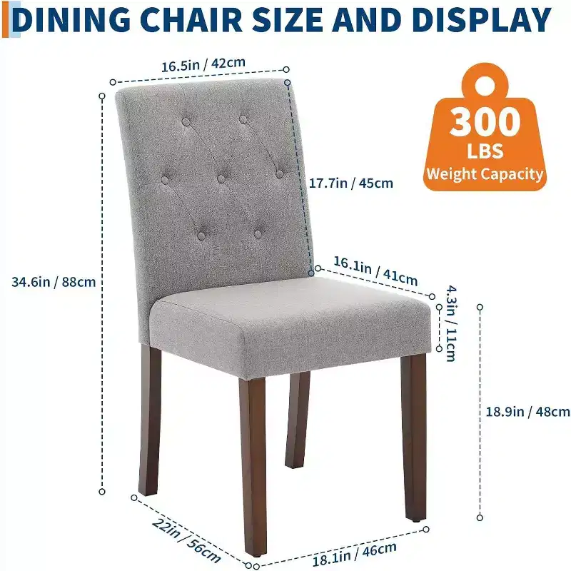 Button Tufted Parsons Dining Chairs Set of 2, Upholstered Fabric Kitchen Chairs with Padded Seats & Wood Legs, Living Room Kitchen Furniture