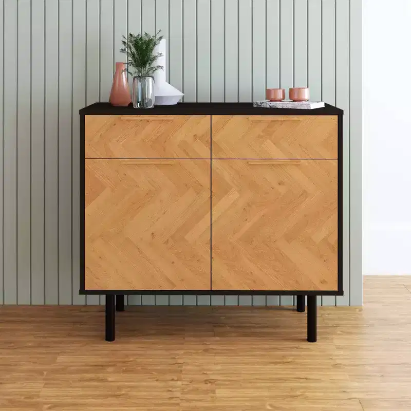 Manhattan Comfort Liam Mid - Century Modern 4 Shelf Sideboard Black/Natural