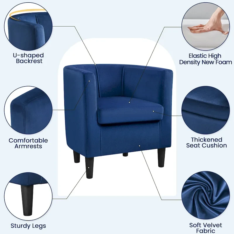 Yaheetech Modern Barrel-shaped Chair Upholstered Velvet Club Chair