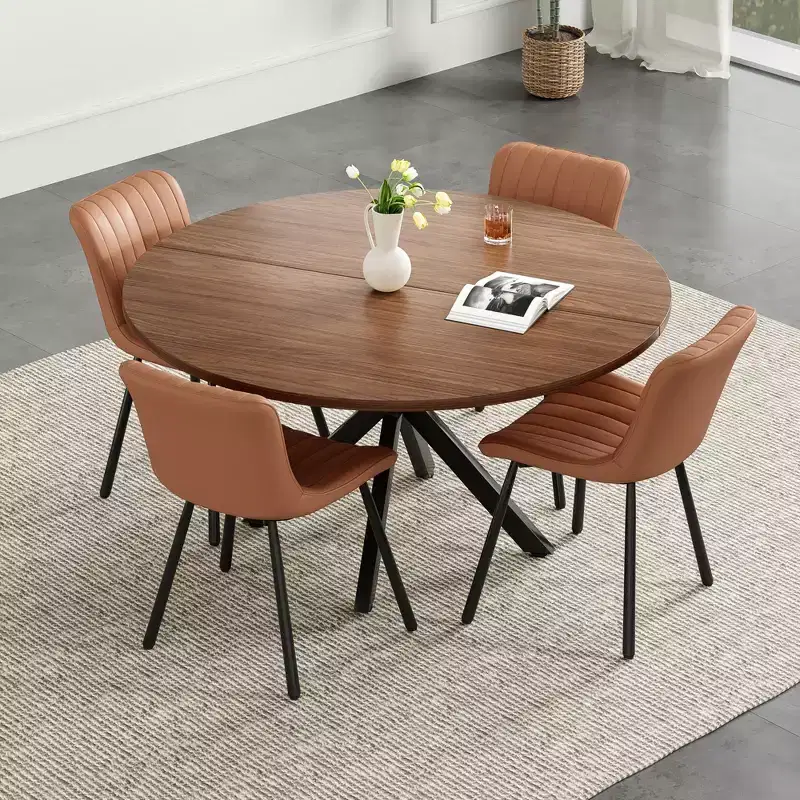 PexFix 47 Round Dining Table Mid Century Modern Coffee Table for 4-6 Person Farmhouse Table for Kitchen Dining Room Walnut