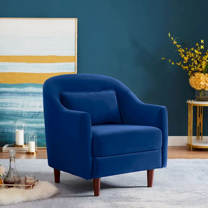 28.34W Set Of 2 Accent Armchair, Velvet Barrel Chair with Solid Wood Legs
