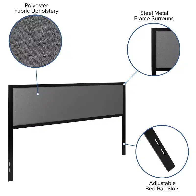 Emma and Oliver Metal Headboard - Fabric Upholstery Fits Standard Bed Frames