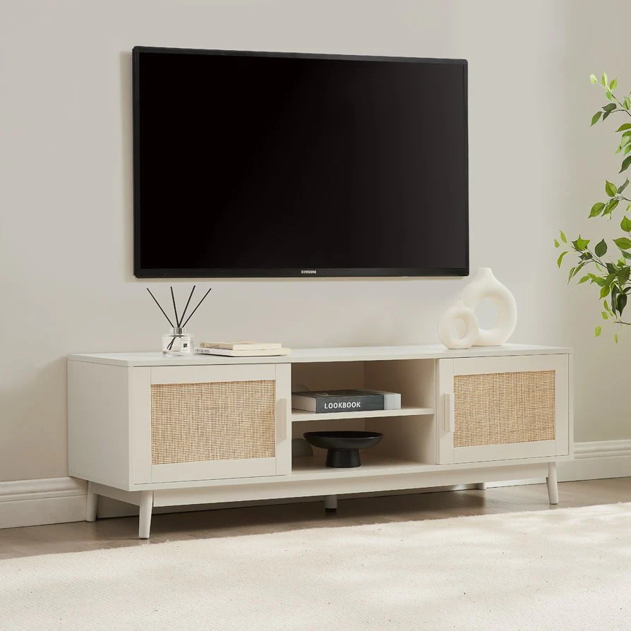 Minimalist Stone Painted TV Unit with Clean Lines for TVs up to 60 Inch for Living Room