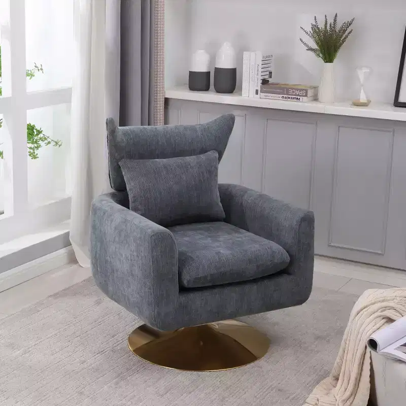 Okak 360 Degree Swivel Accent Chair, Classic Mid-Century Accent Chair with Gold Metal Basefor Living Room