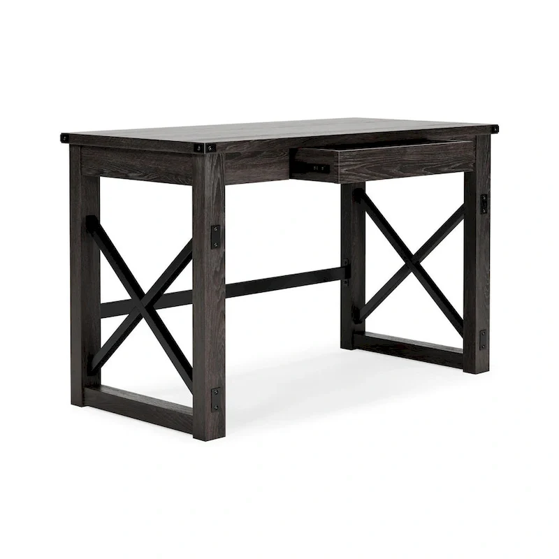 Brown Wood Grain Laminate Home Office Desk with Cross-Buck Rails and Center Drawer for 1 Person