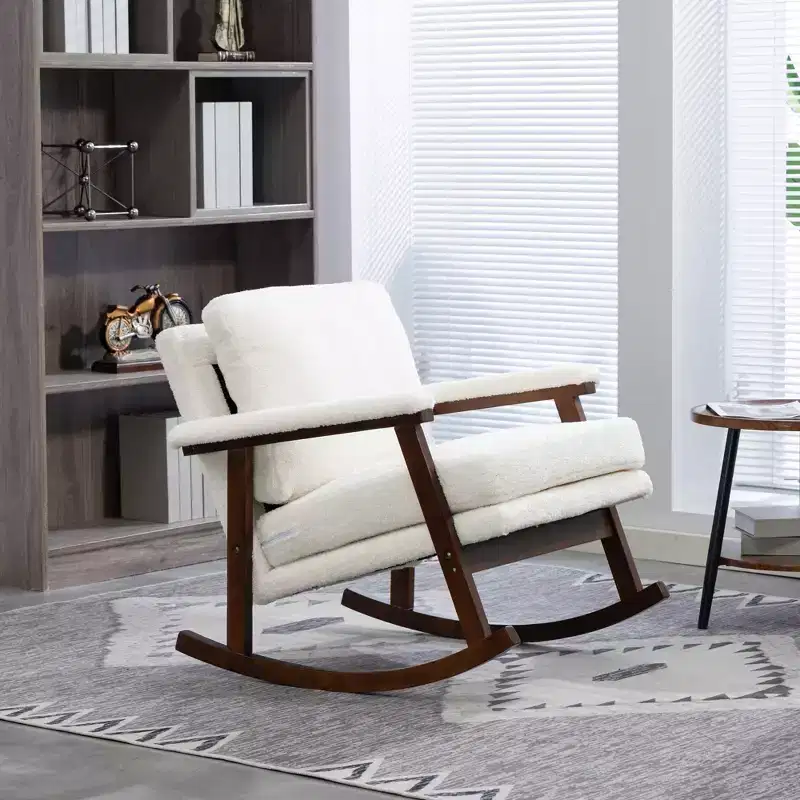 GDFStudio Ellowyn Mid Century Modern Wood Upholstered Accent Rocking Chair