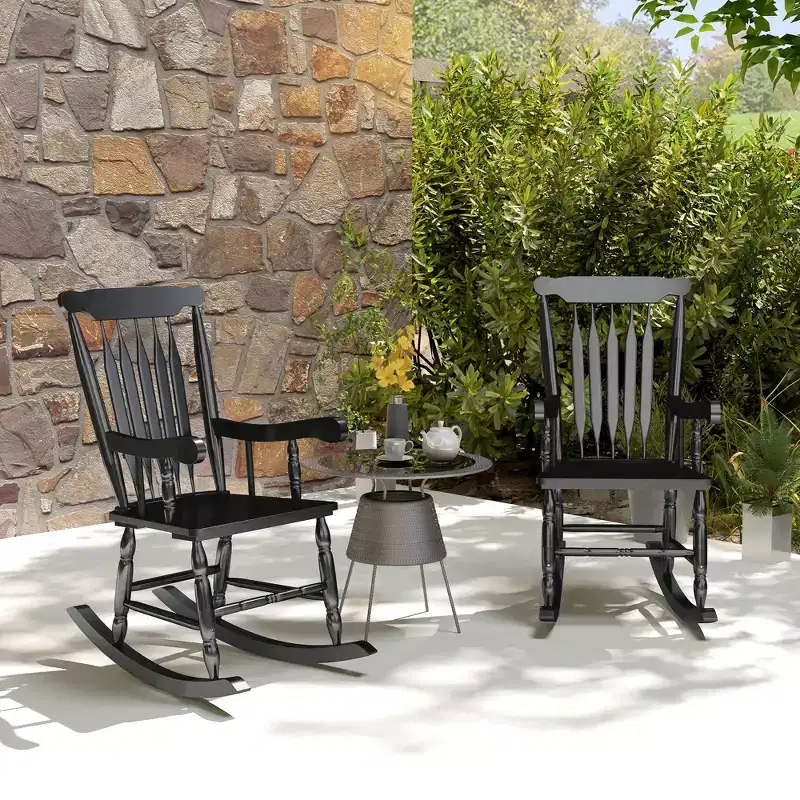 Porch Rocker Chairs Set of 2, 350 lbs. Wooden Outdoor Rocking Chairs with High Back for Garden, Patio, Balcony