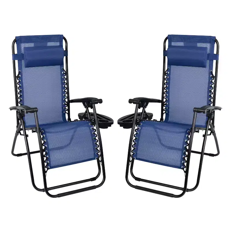 Flash Furniture Adjustable Folding Mesh Zero Gravity Reclining Lounge Chair with Pillow and Cup Holder Tray, Set of 2