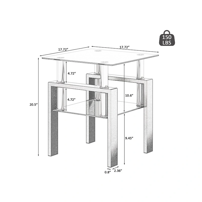 Set Of 2, Modern Tempered Glass Tea Table Coffee Table End Table
