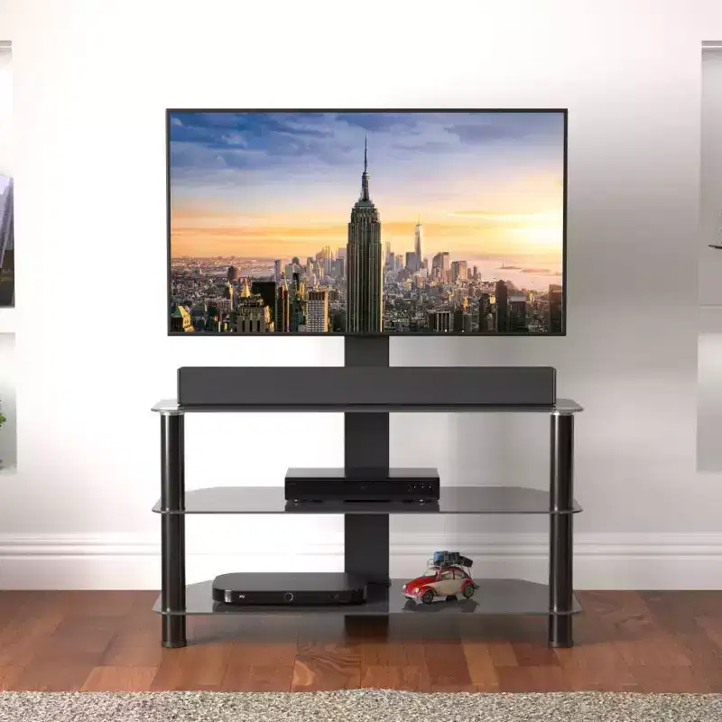 TV Stand with Integrated TV Mount – Black, 3-Shelf, Fits up to 60