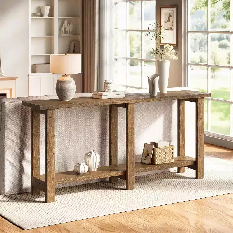 Lantine Solid Wood Console Table, 70.9-Inch Extra Long Wooden Sofa Table Behind Couch for Entryway, Hallway, Foyer, Living Room, Natural Brown