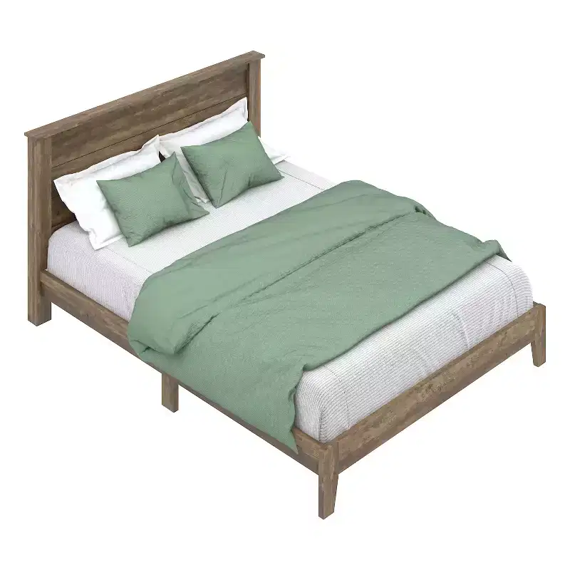 Galano Queen Tiena Lencia Bed with Headboard  Knotty Oak