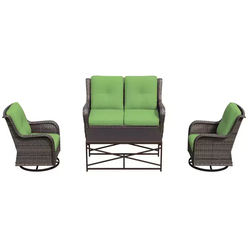 UPTIOT 4-Piece Outdoor Lounge Set with Swivel Rocking Chairs, Double Sofa & Rectangle Table