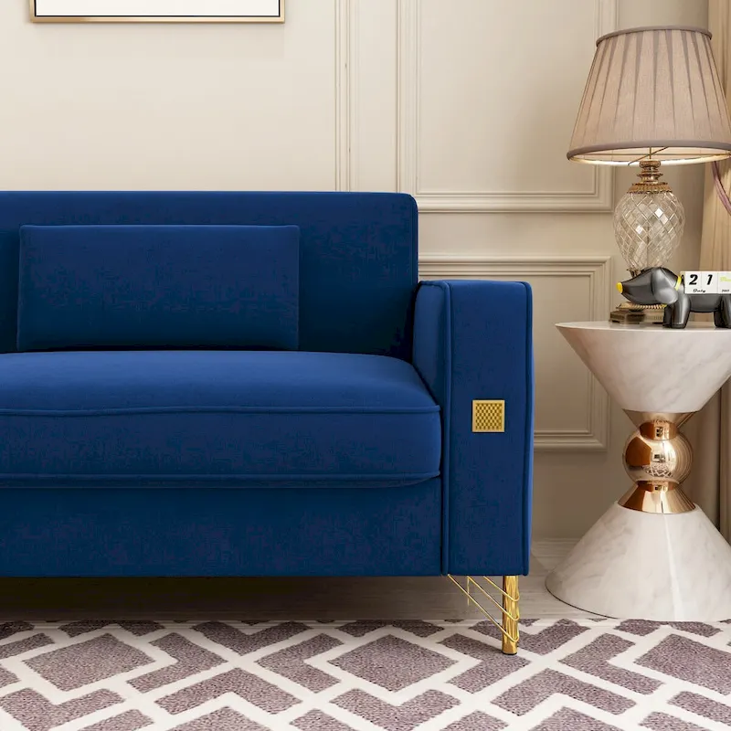 Modern Tufted Velvet Loveseat Upholstered Sofa with Removable Cushions and Pillows - 85.63 in.D x 30.31 in.W x 30.51 in.H