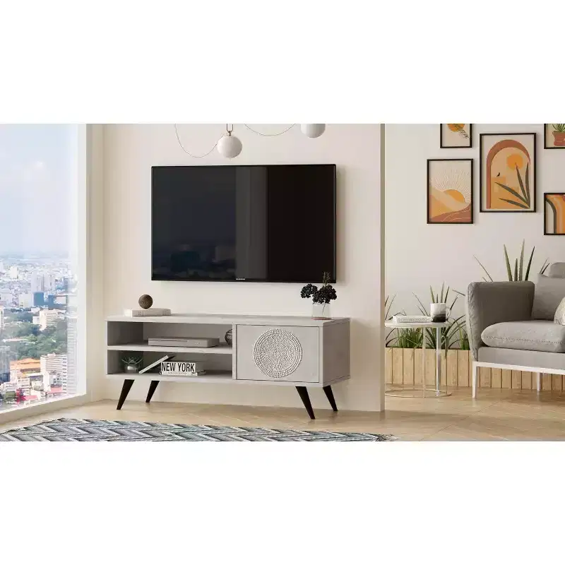 HomeStock Cloud TV Unit Wooden-Legged TV Stand 43 Inches Stone -Uv Print