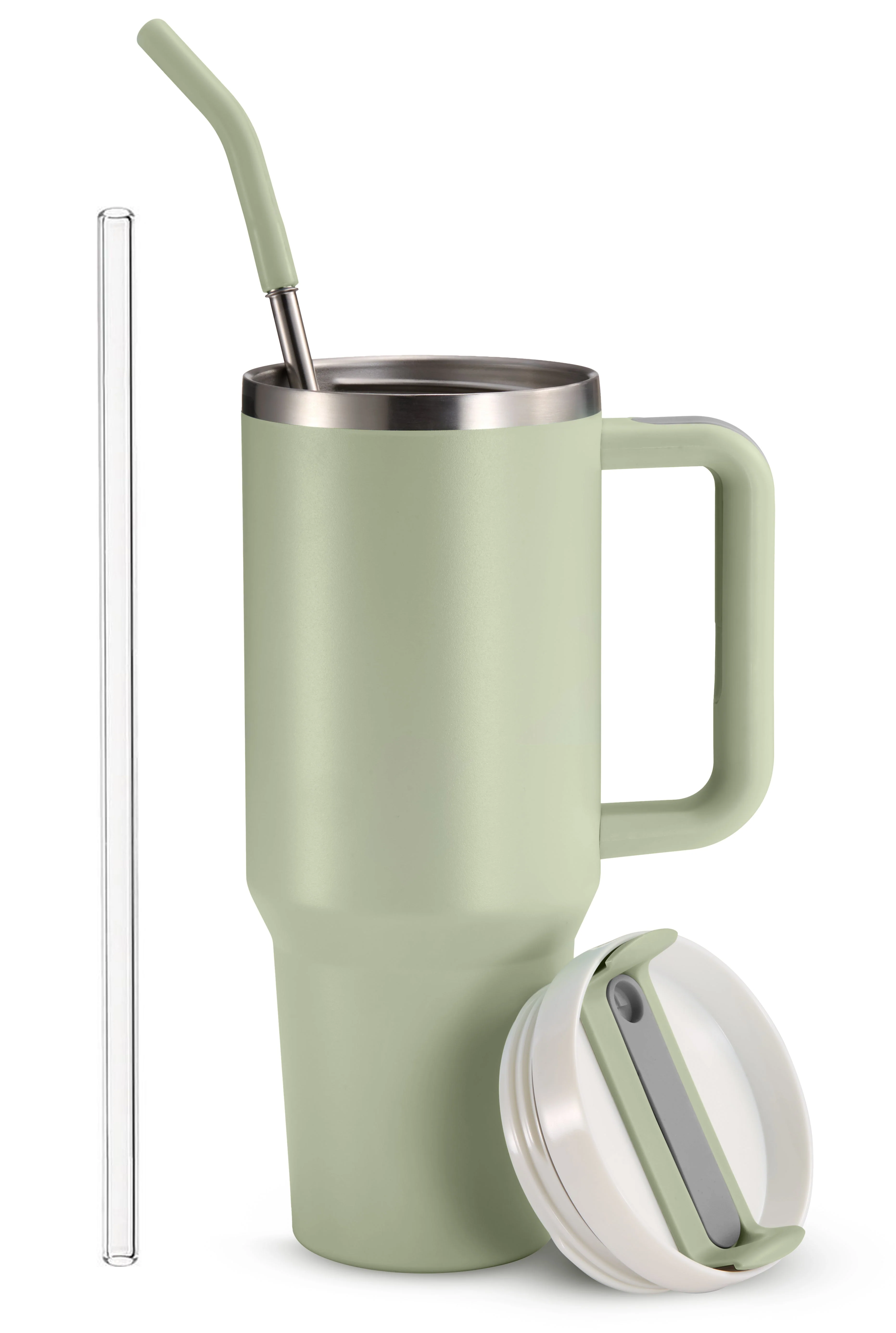 Stainless Steel Tumbler, with Straw and Handle, 40 oz
