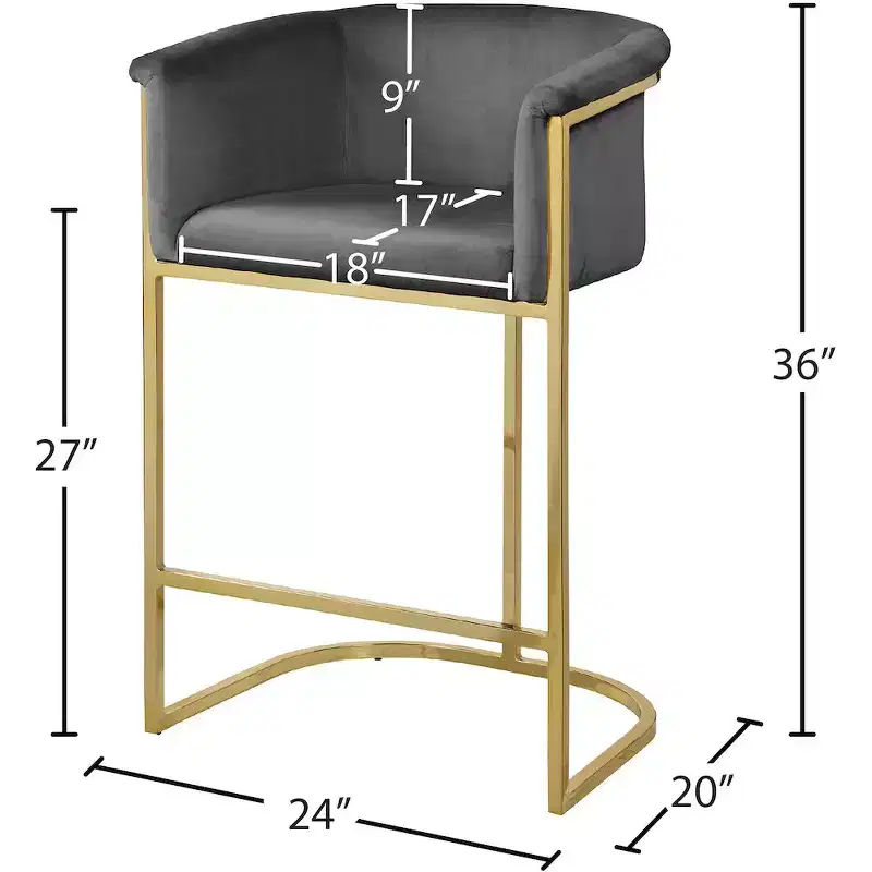 Meridian Furniture,Donatella Grey Velvet Stool