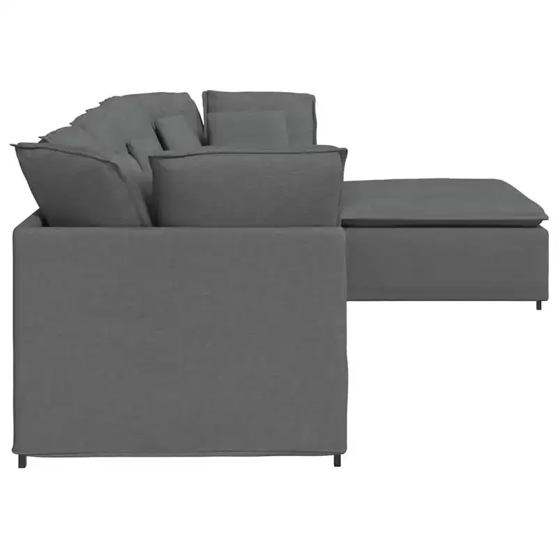 vidaXL Modular Sofa with Footstool & Cushions Fabric Dark Gray - Dark Gray