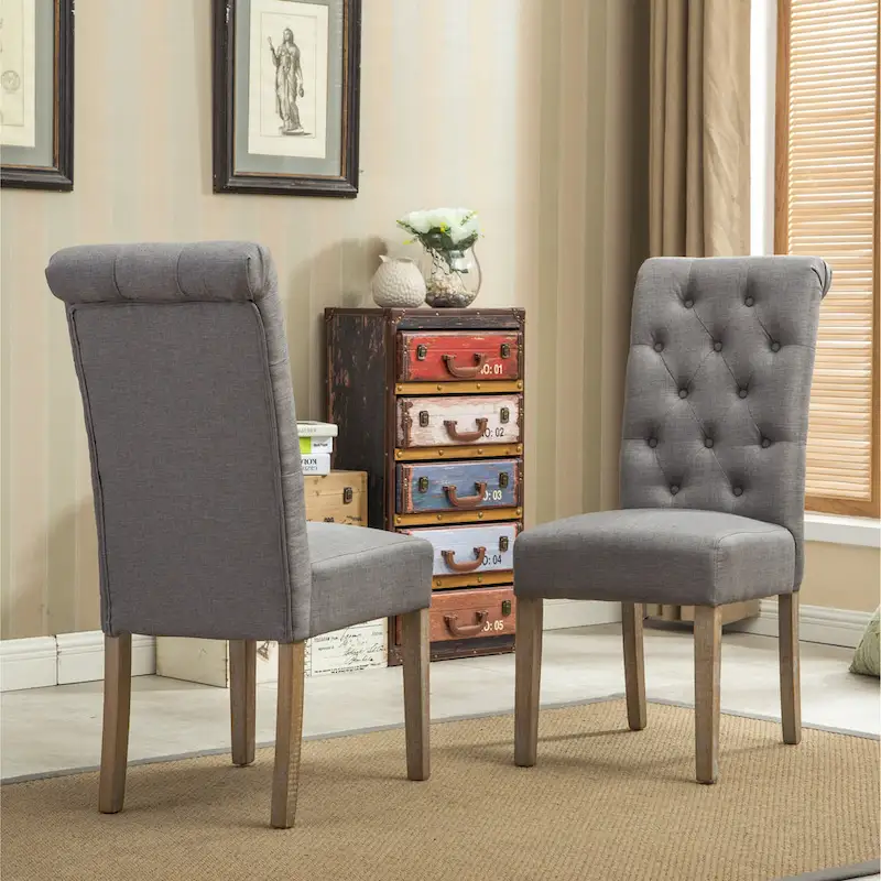 Roundhill Amonia 7-piece Dining Set, Turned-Leg Dining Table with 6 Tufted Chairs