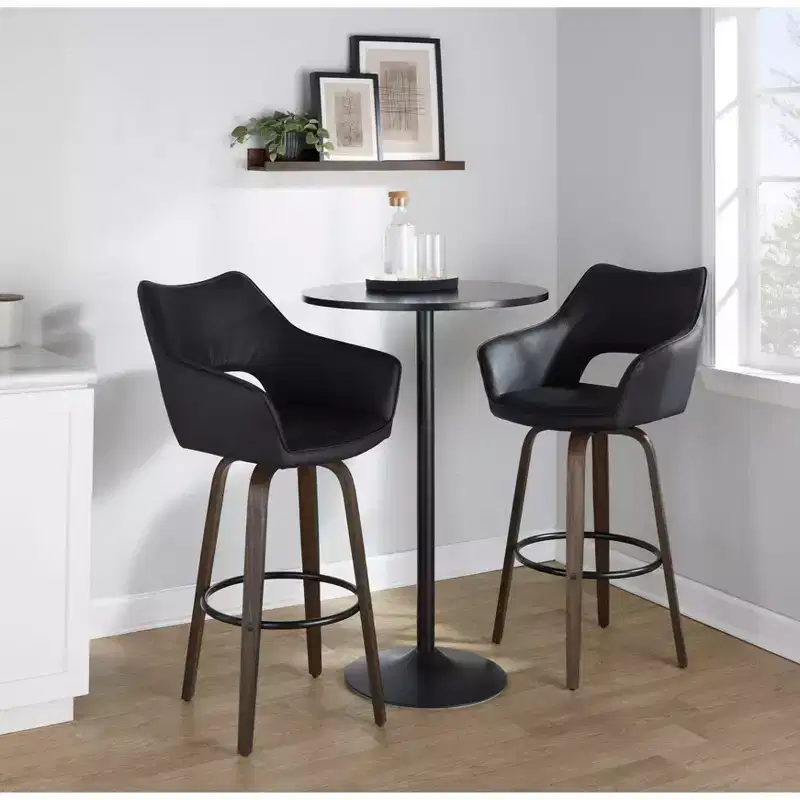 LumiSource Set of 2 Mustang Barstools Dark Wood/Black PU/Black Metal