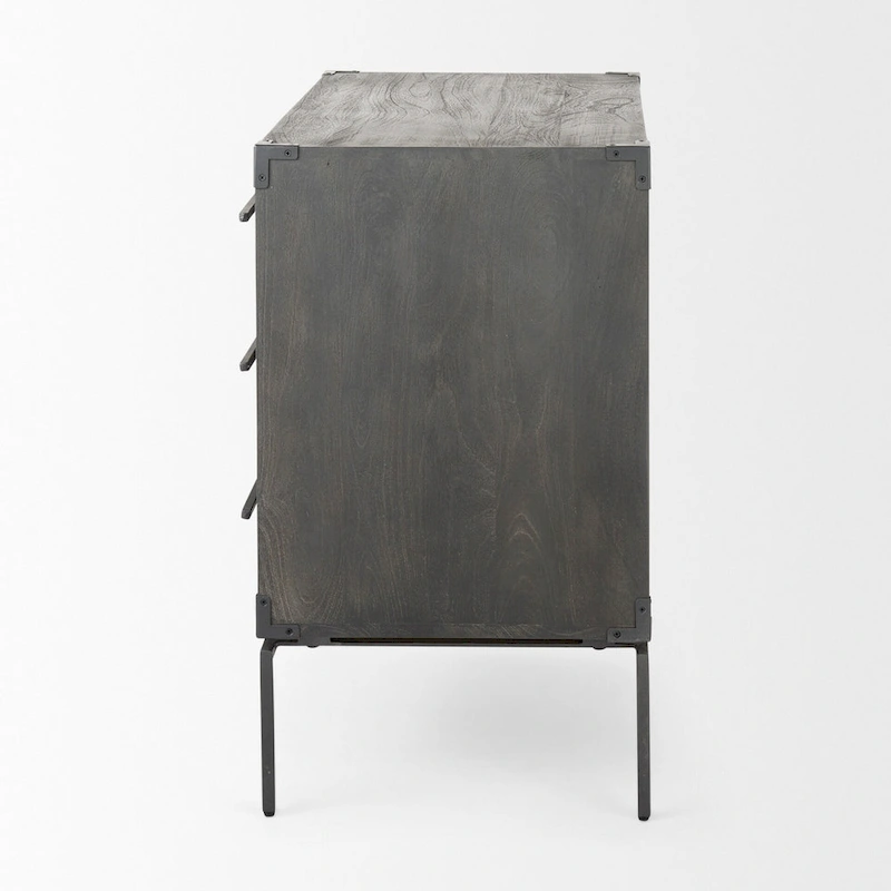 Ward Dark Brown Solid Wood w/ Black Iron Base 3 Drawer Accent Cabinet