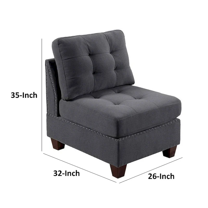 Lemy 32 Inch Modular Armless Sofa Chair, Tufted Gray Upholstery, Solid Wood