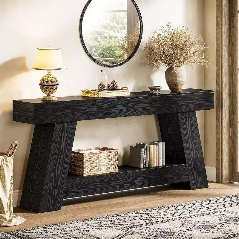 Lantine 70.9 Long Console Table, 2-Tier Wooden Sofa Table Behind Couch with Open Storage Shelf for Entryway, Hallway, Living Room
