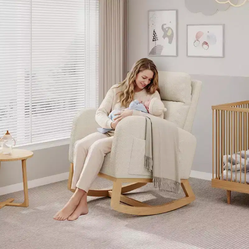 Modern Nursery Glider Rocking Chair with Side Pockets & Pillow – Ergonomic, 300 lb Capacity