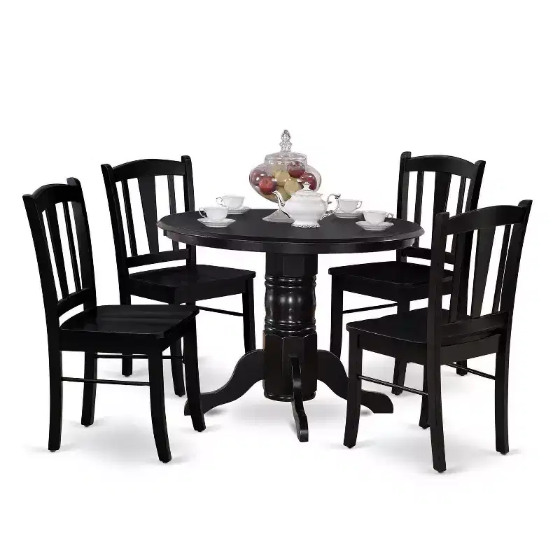 HomeStock 5-Piece Black Finish Solid Wood Top Dining table with 4 Chairs