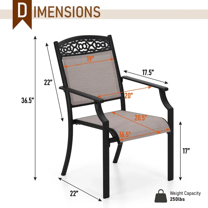 PHI VILLA Set of 4 Patio Dining Chairs Made from Sturdy Alu Frame and Breathable Textilene Sling Fabric