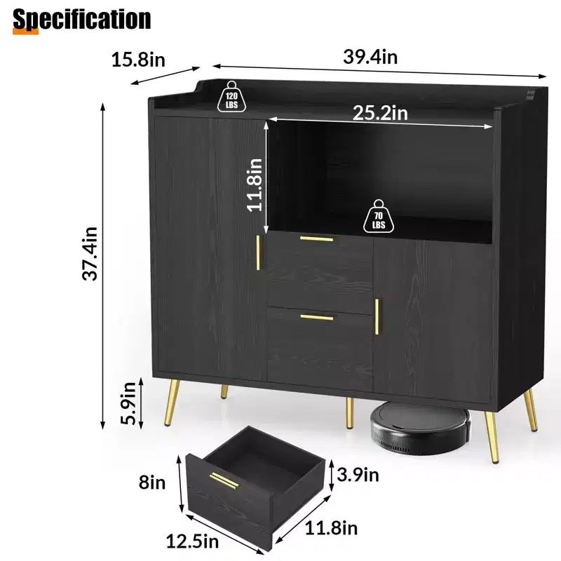 Buffet Sideboard, Modern Storage Cabinet, Accent Cabinet with Drawers and Doors, Console Table with Doors and Shelves
