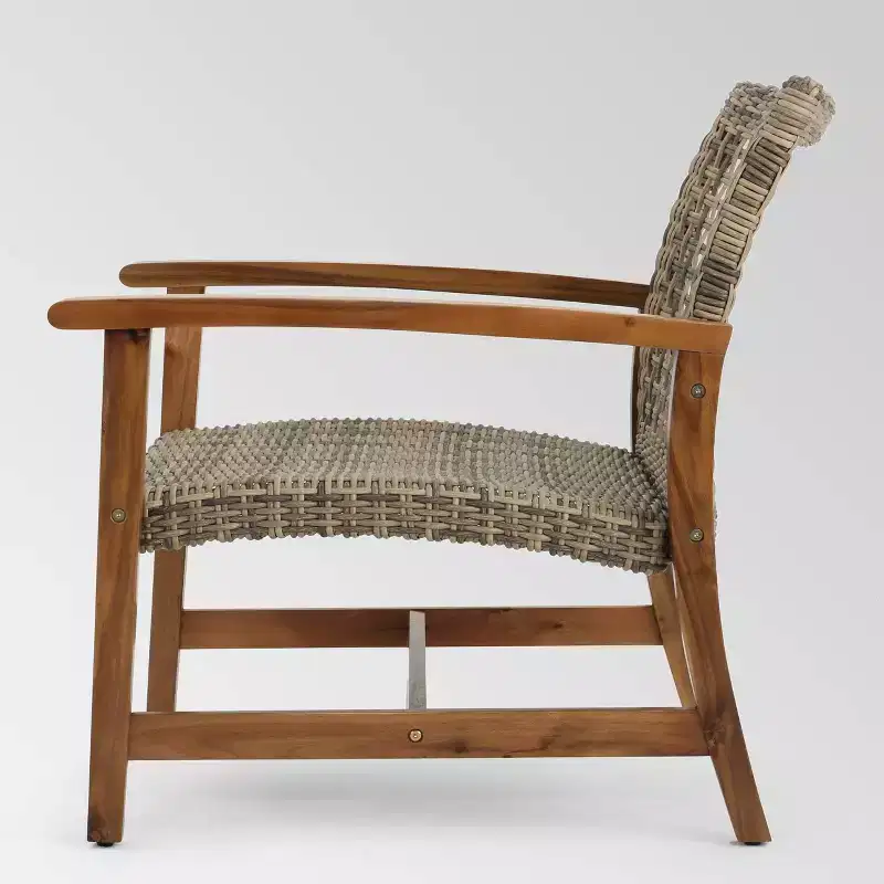Hampton 4pk Wicker Mid-Century Club Chairs: Acacia Wood & Iron Frame - Christopher Knight Home
