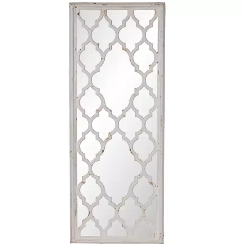 Full Length Floor Mirror with Octagon Frame, 24 x 60 Inch, Distressed White