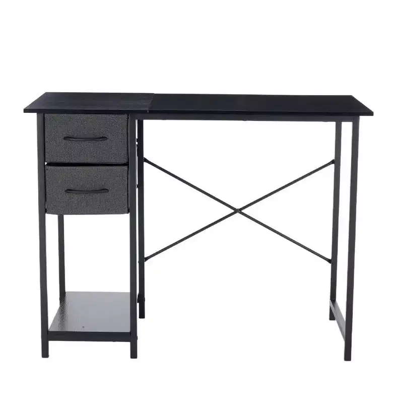 Black / Brown Narrow Writing Desk with 2 Fabric Drawers & Shelf, 40 / 47 Inch, 1-Person