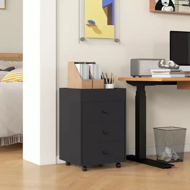 HOMCOM 3 Drawer Vertical File Cabinet, Mobile Filing Cabinet with Removable Tray, Under Desk Printer Stand with Storage for Home Office