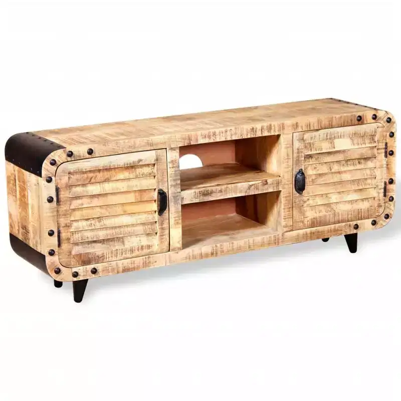 Handmade TV Stand in Rough Mango Wood, 47.2x11.8x19.7, Featuring Ample Storage & Distinctive Wood Pattern, Ideal for Various Spaces