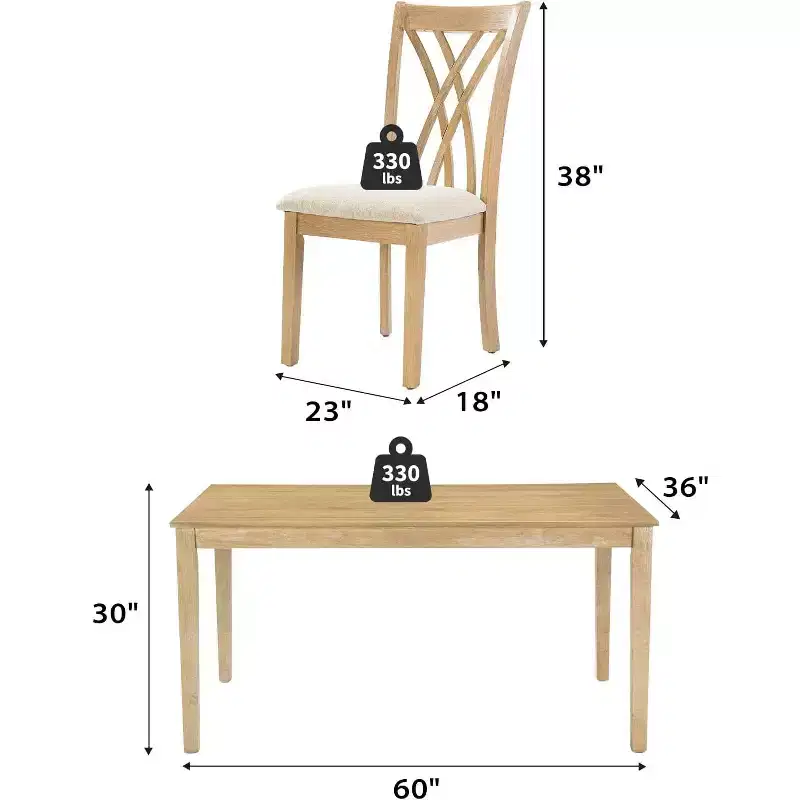 Zevemomo7-Piece Solid Wood Dining Table Set with 6 Upholstered Chairs,Space Saving Dinner Table&Chairs Set,for Dining Room, Kitchen,Natural Wood Color