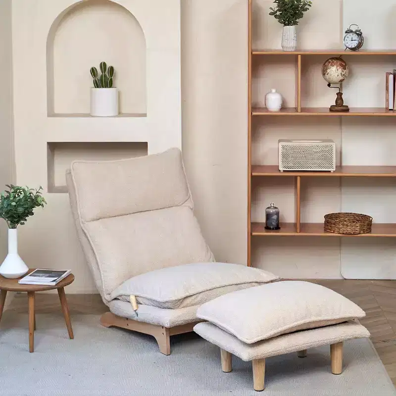 Floor Chair Single Sofa, Reclining Chair with Footstool, Leisure Single Sofa With Adjustable Backrest, Reading Chair For Bedroom Living Room