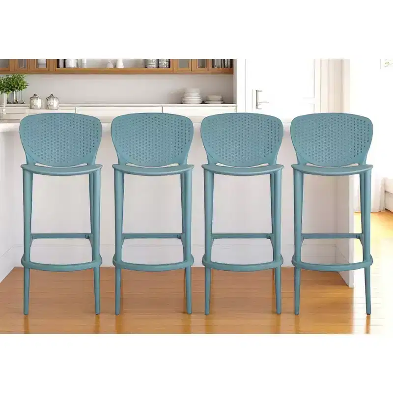 HomeRoots Set of Four 30 Green Heavy Duty Plastic Low Back Bar Height Bar Chairs