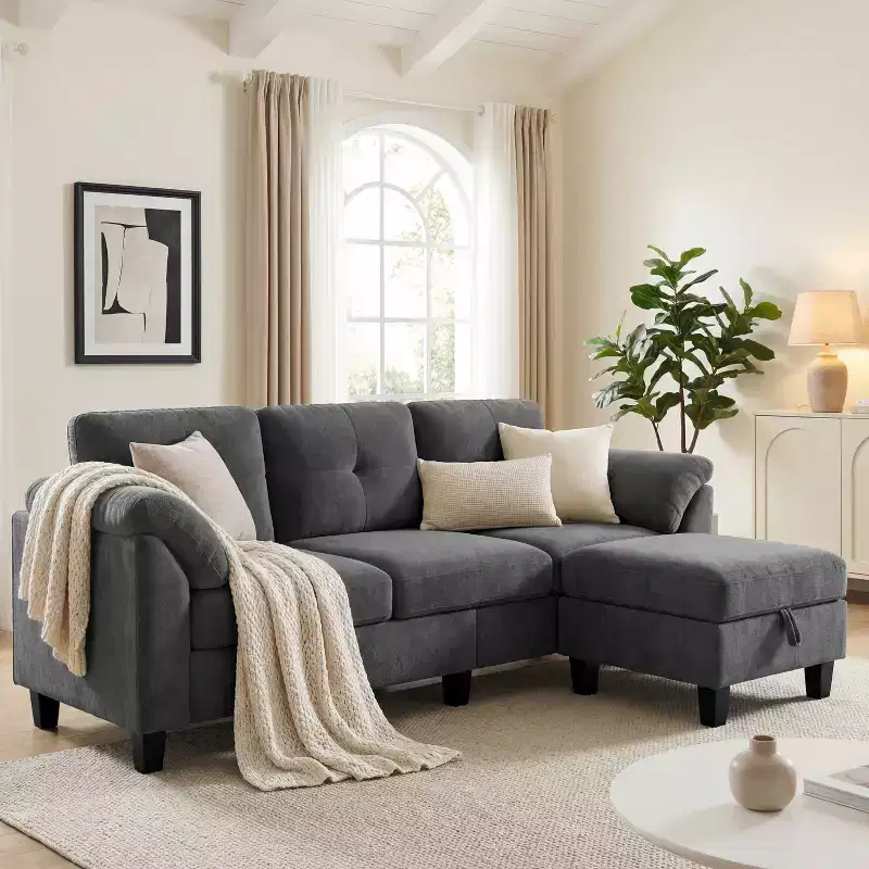 Dyonery 76.4-inch Modern Style Three-seater Sofa with Armrests and Pillows in Chenille Beige